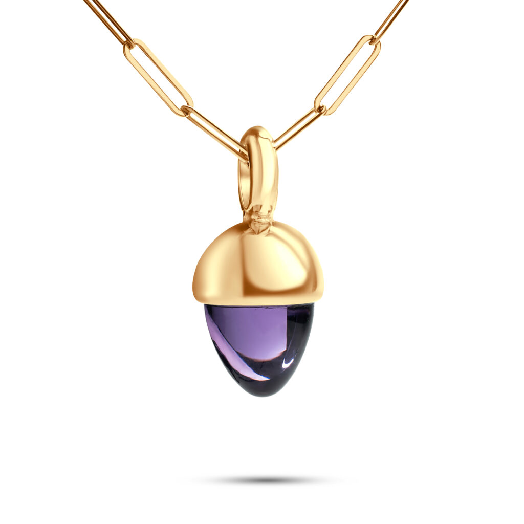 Amethyst 14kt yellow gold pompom drop pendant