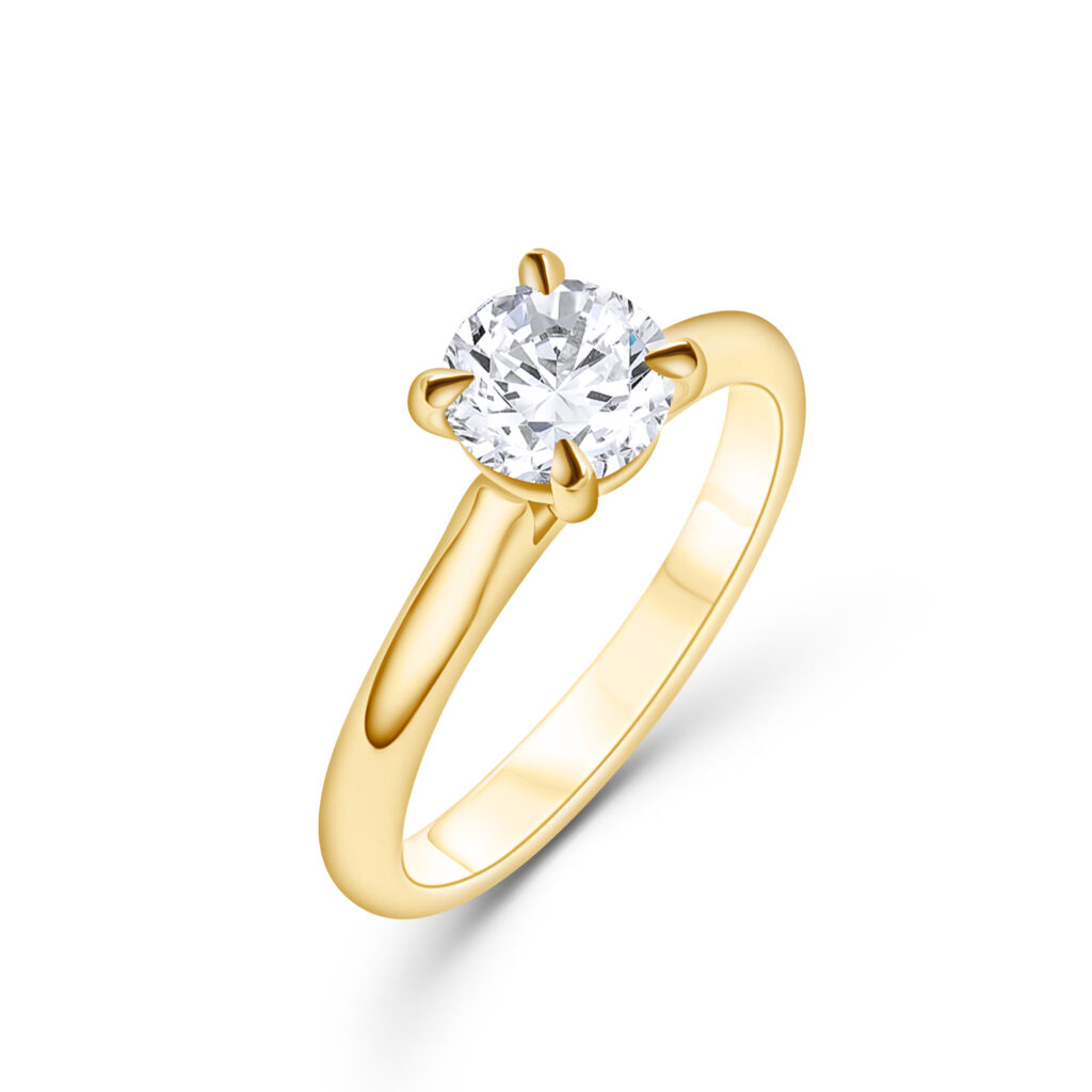 Anillo de compromiso solitario de diamante de 1 quilate en oro amarillo de 18 kt.