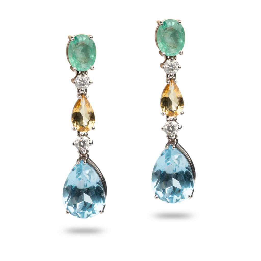 Earrings emerald topaz golden beryl 18kt gold